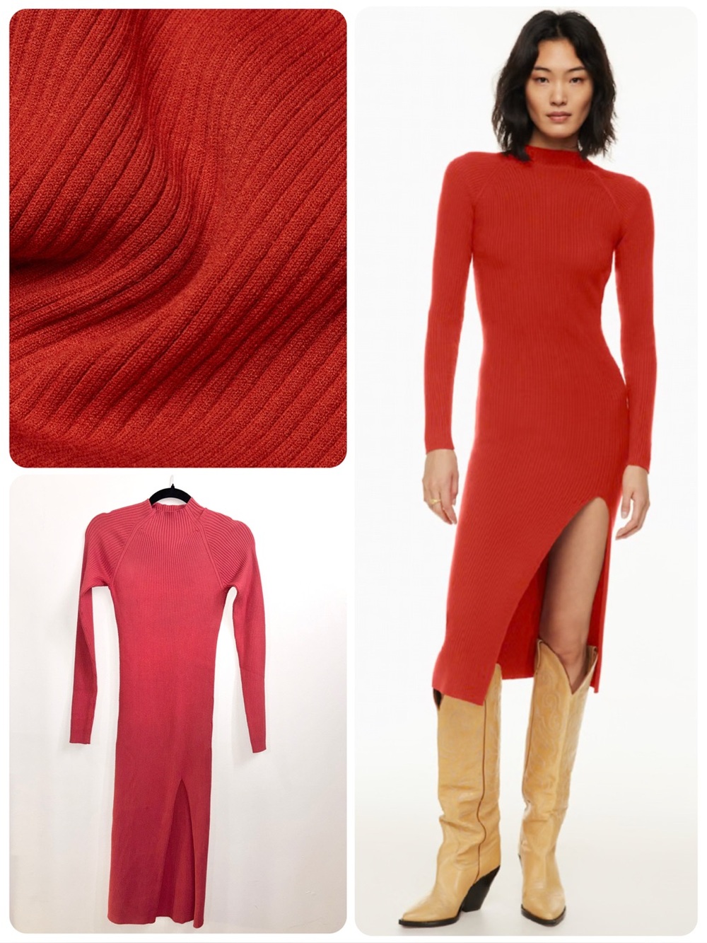 Aritzia Wilfred Alchemy Dress Mock-Neck Sweater Midi Dress Ribbed Revel Red XS